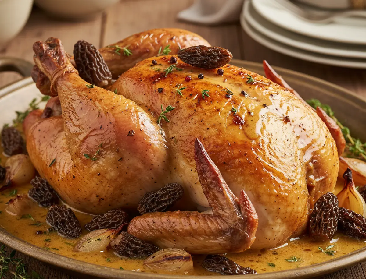 Poularde aux morilles recette traditionnelle au vin jaune du Jura