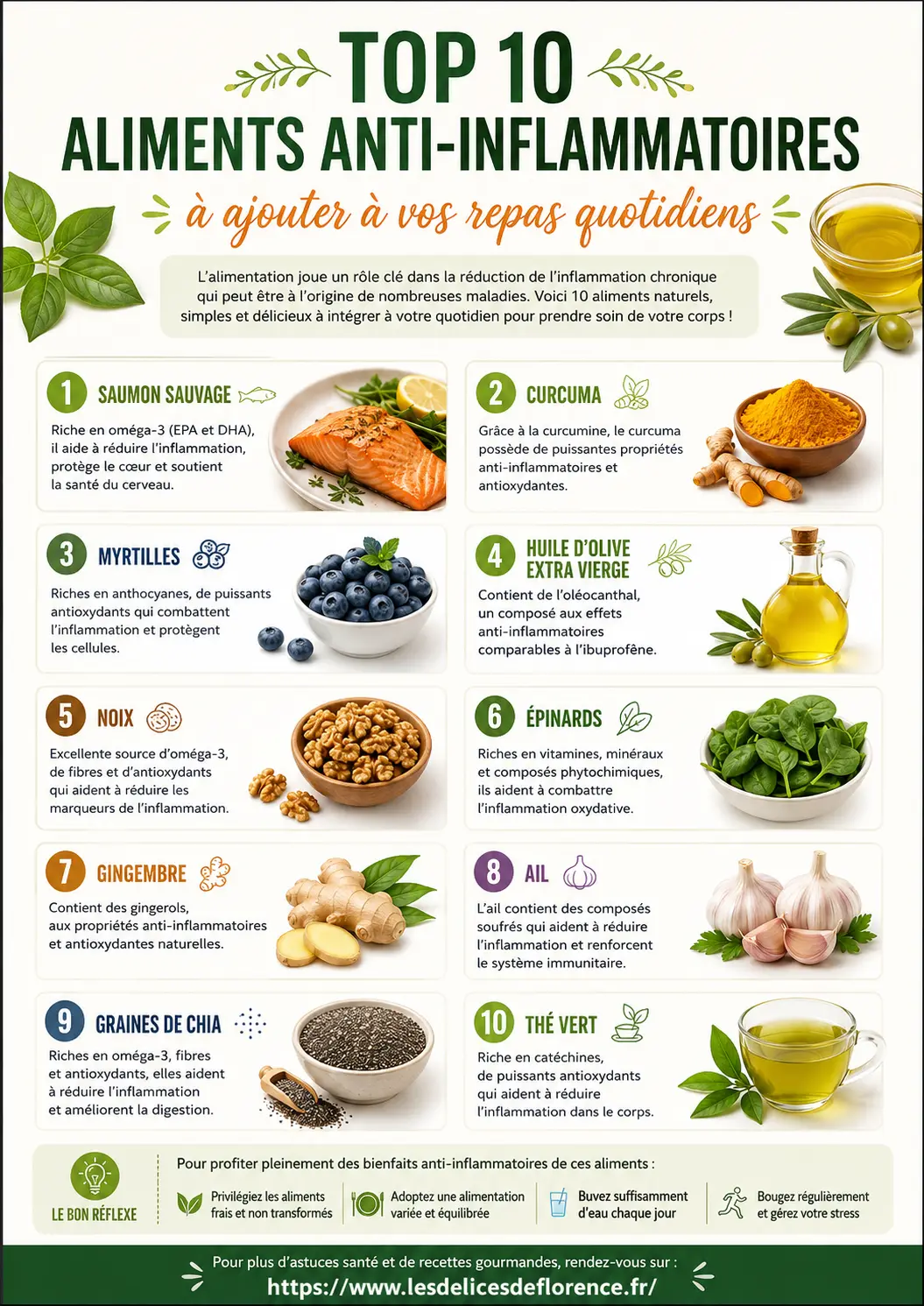 Top 10 aliments anti-inflammatoires - infographie